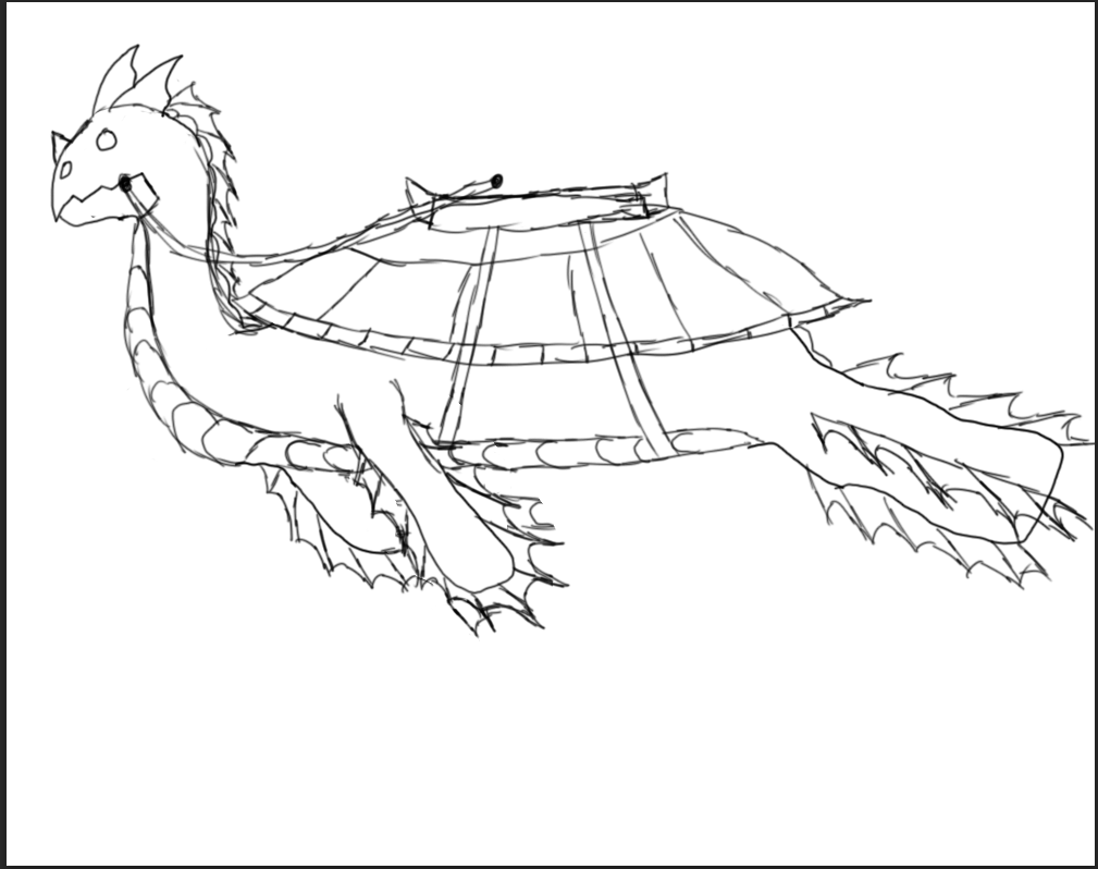 Dragon study, pen line.