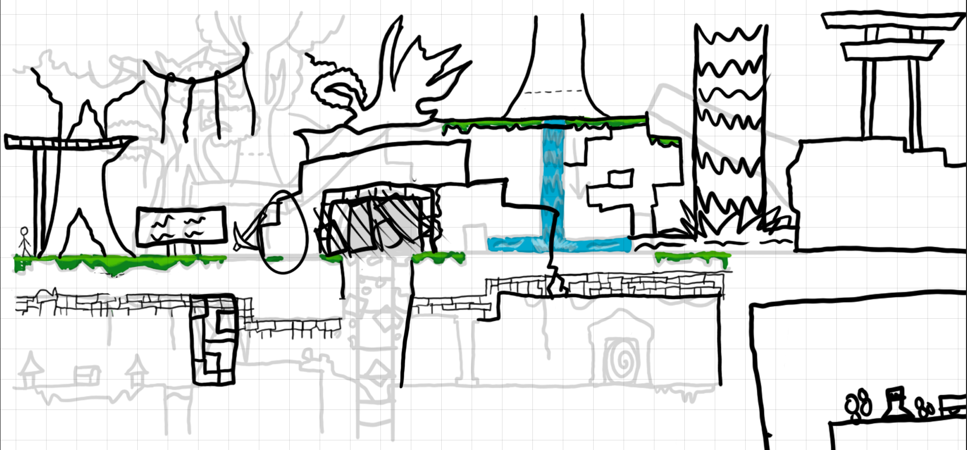 Second draft, with the earlier pass kept underneath in grey.