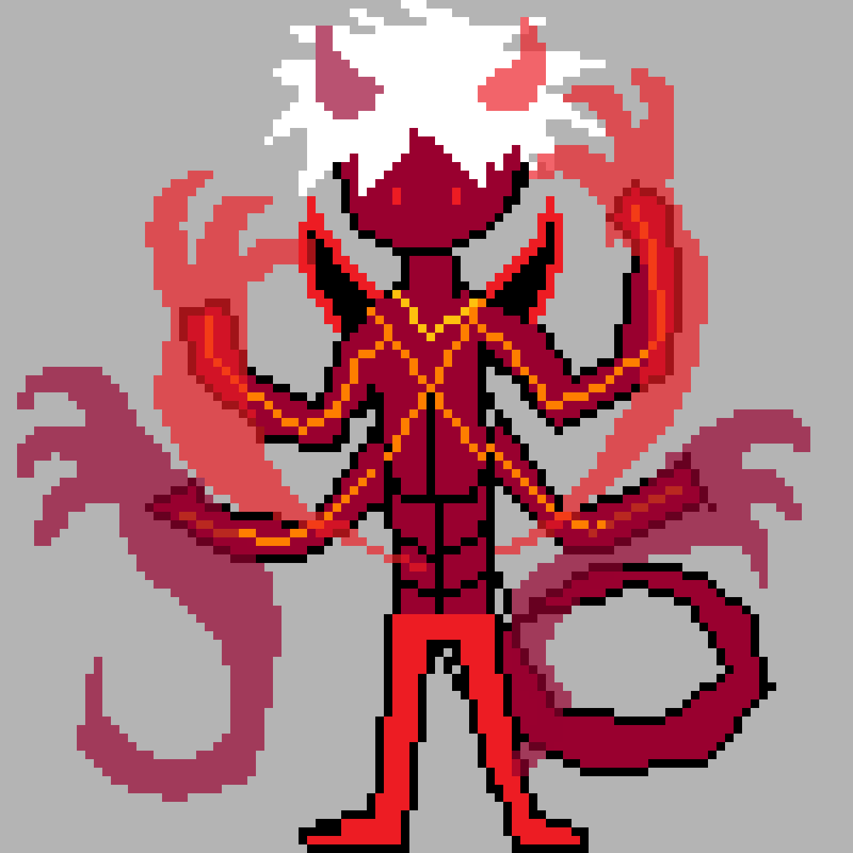 Pixel-art fire demon.