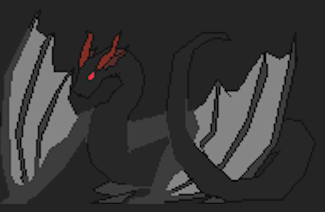 The final boss. Silhouette and attack patterning reference Fatalis from Monster Hunter.