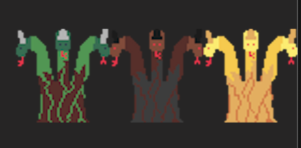 The stump hydra, in three biome variants — a species mixed out of parts that don't belong together.