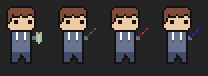 Player sprite sheet: idle, walk, and weapon frames.